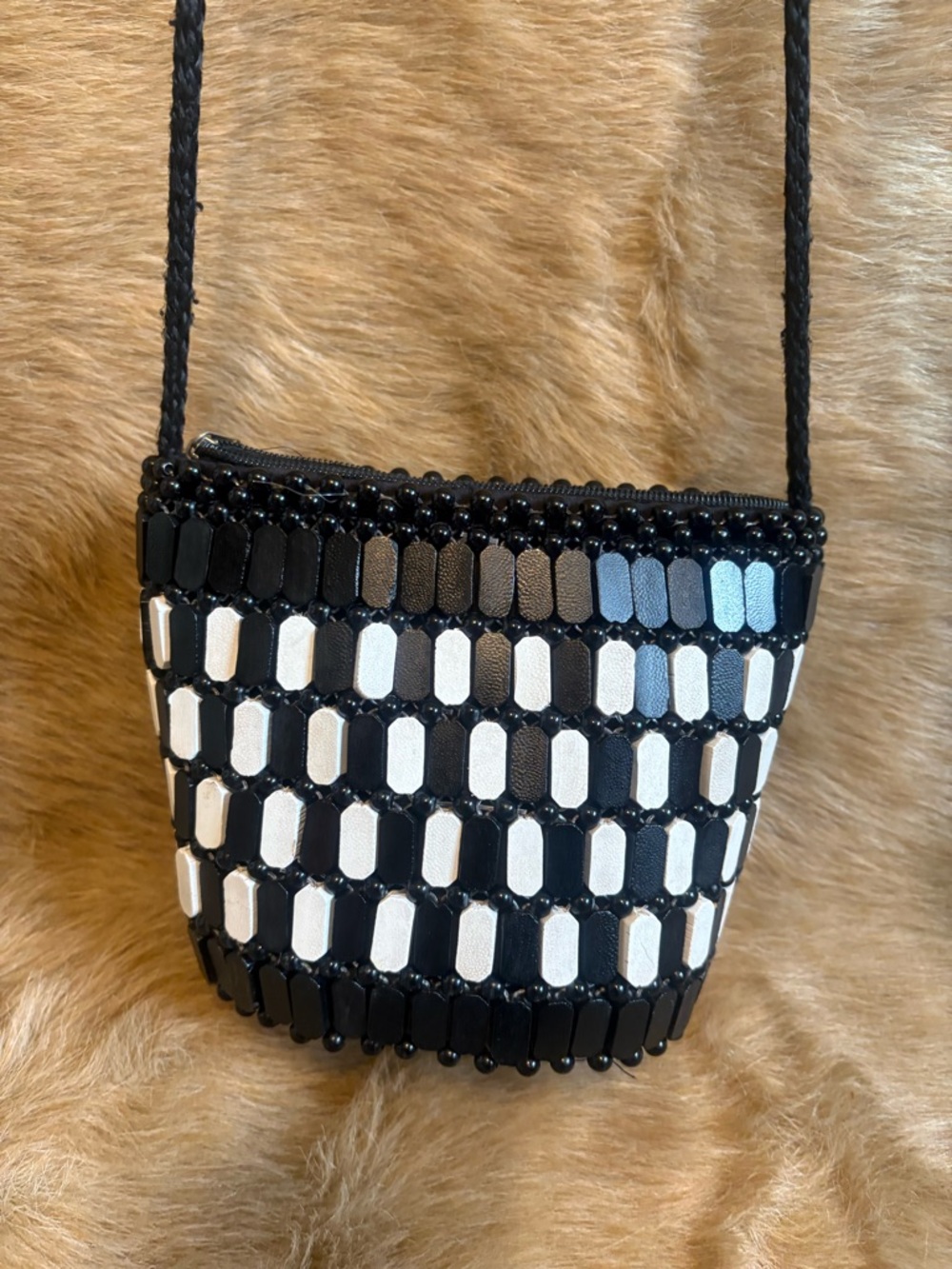 Black & White Beaded Crossbody Bag